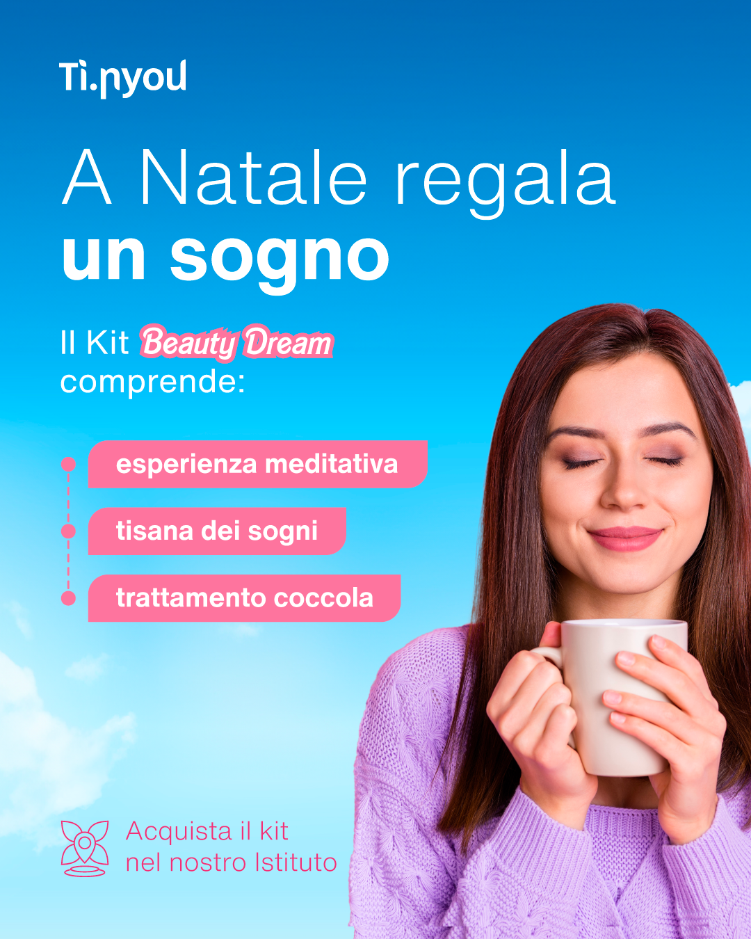 a woman in a purple sweater is holding a cup of coffee