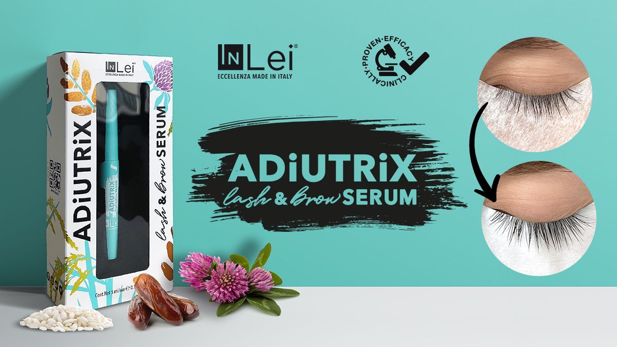 A box of adiutrix lash and brow serum is sitting on a table.