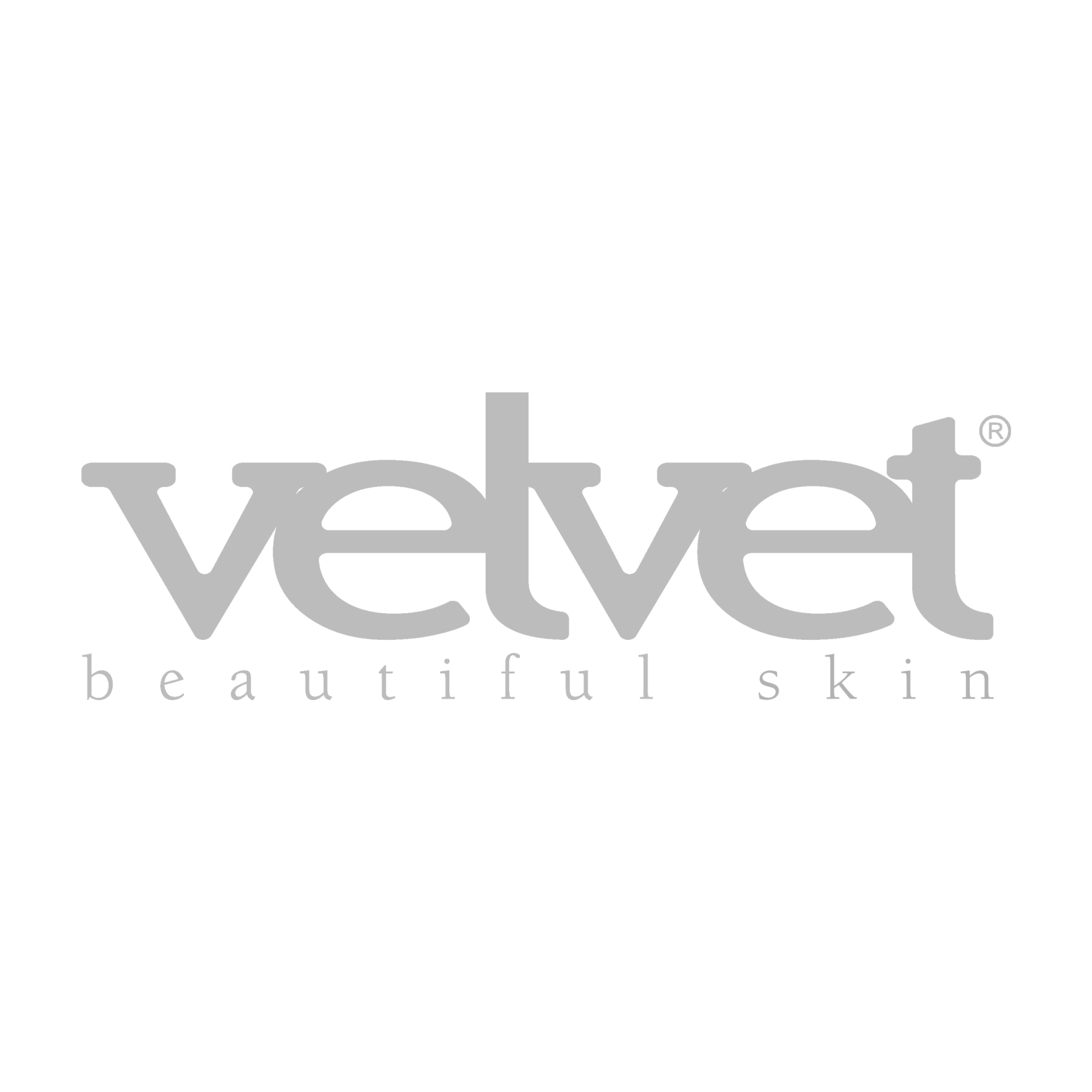 Il logo per velvet beautiful skin è un logo grigio su sfondo bianco.