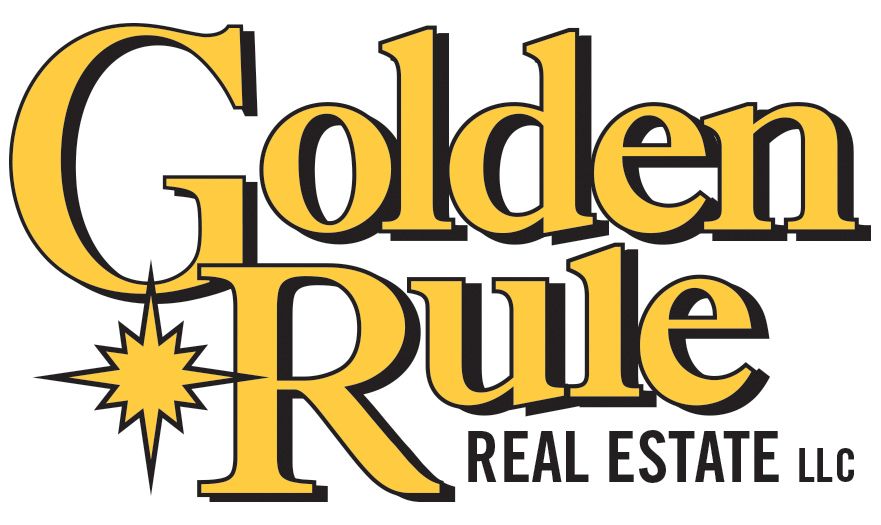 The logo for golden rule real estate llc is yellow and black
