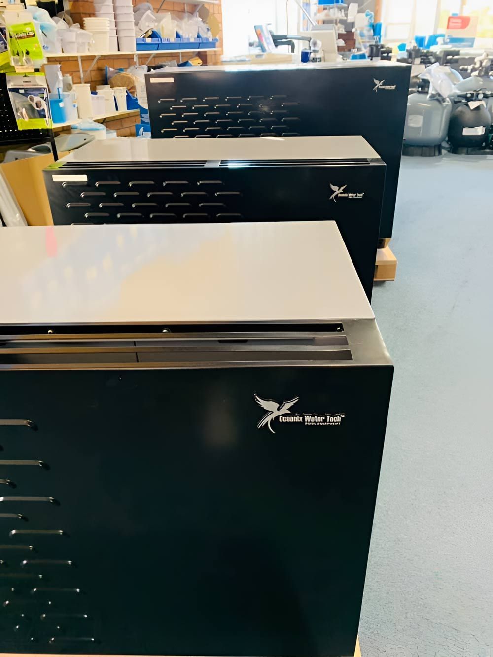 Three Black Oceanix Water Tech Heat Pump — Pool Zone in Port Macquarie, NSW