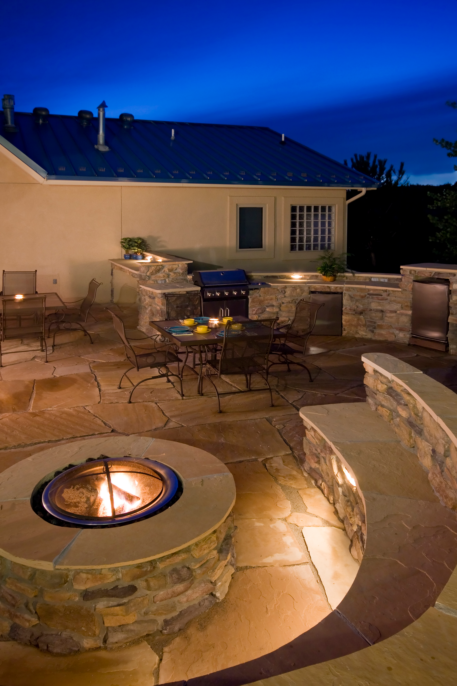 There is a fire pit and the patio.
