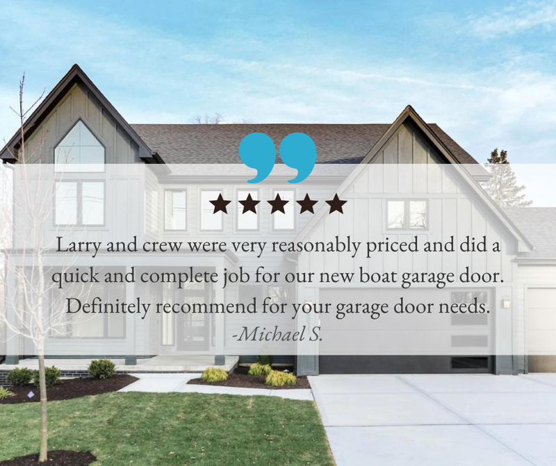 A 5-star review for a new boat garage door installation in Rocky Mount, NC by Chappell's Overhead Door