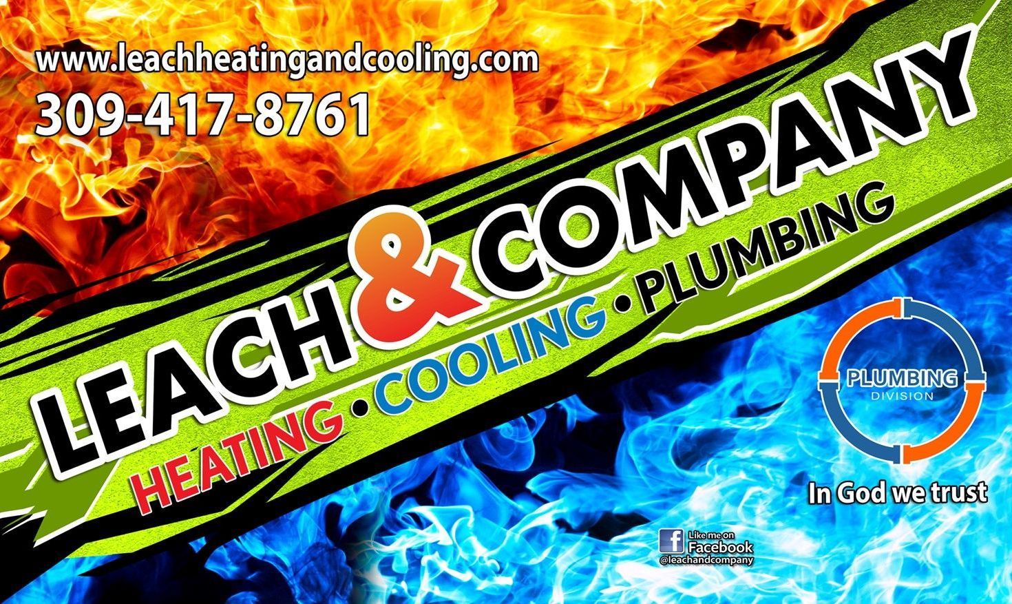 A sign for a company called leach & company heating cooling plumbing