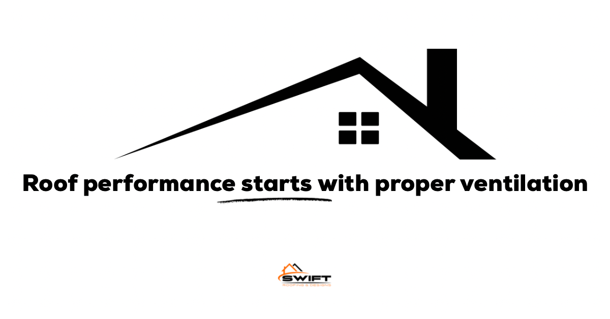 Black and white graphic of a house roof with text: 