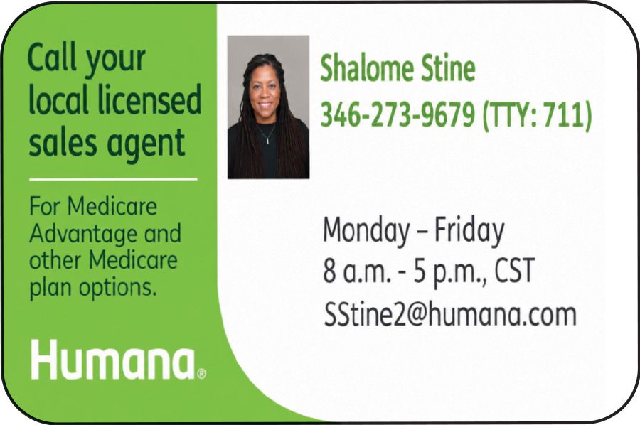 Humana sales agent contact card with phone number, email, hours, and Medicare plan info on green and white background
