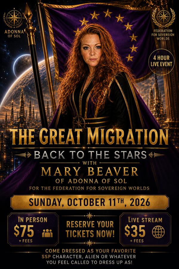Concert poster for “The Great Migration: Back to the Stars” featuring Mary B on a gold-and-purple cosmic backdrop.