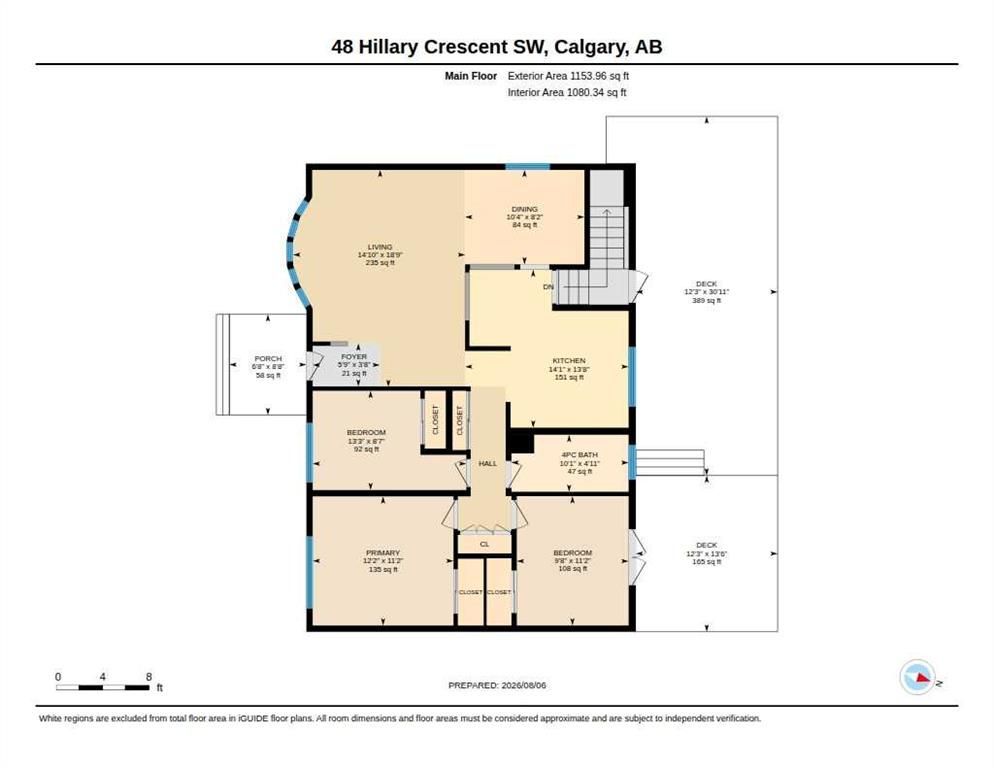 Floor plan of a Calgary home, showing room layout and staircases with labeled dimensions.