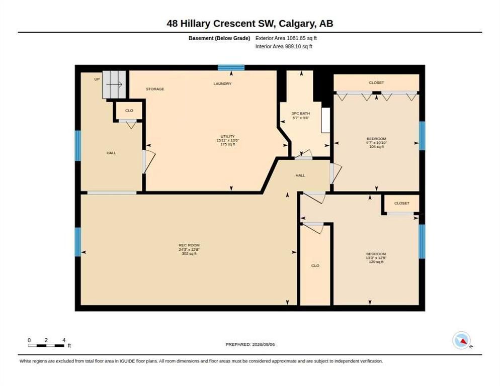 Floor plan labeled 48 Hillary Crescent SW, Calgary, AB, with beige rooms and black outlines.