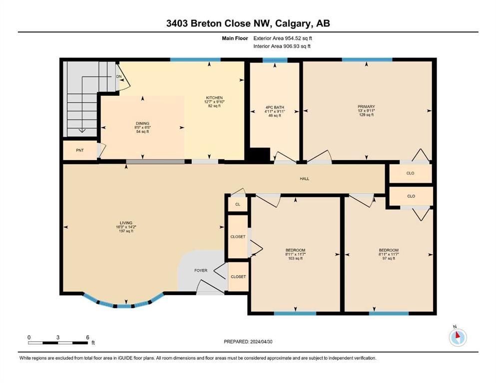 House floor plan layout with rooms, hallway, stairs, and labeled measurements.
