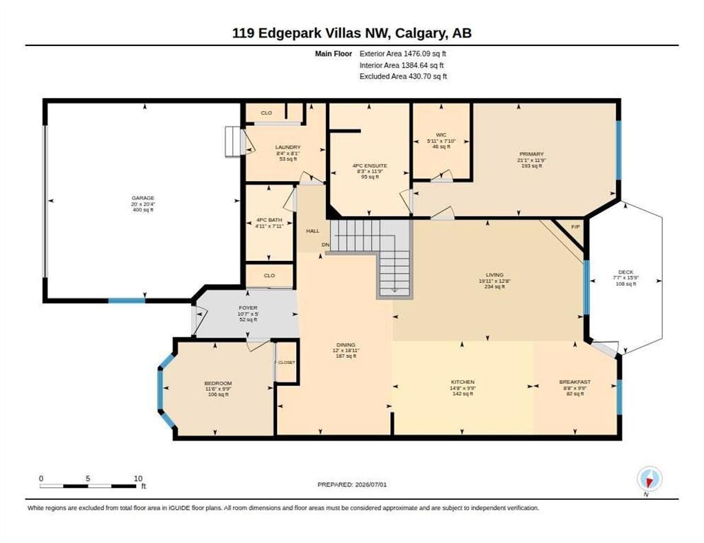 Floor plan for 119 Edgepark Villas NW, Calgary, AB, showing rooms and stairway layout.