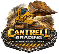 Cantrell Grading logo with a yellow bulldozer and bold gold text, “Residential Grading & Clearing”