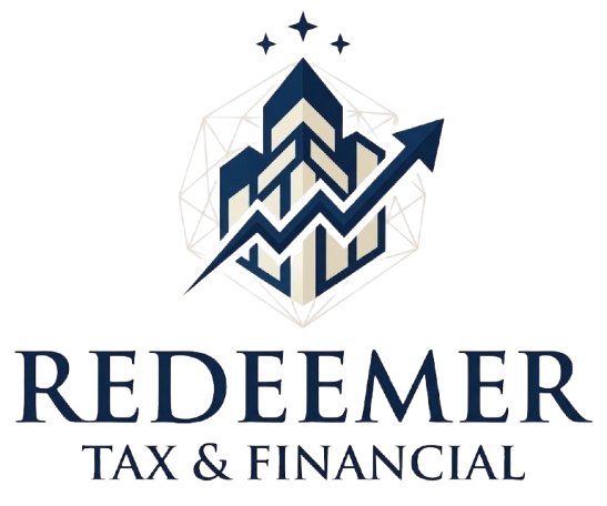 Redeemer Tax & Financial logo with navy upward arrow and geometric chart icon