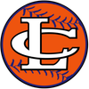 A logo featuring an overlapping white "LC" monogram over an orange baseball with purple stitching and a purple border.