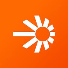 A white graphic of a stylized sunburst or radiating arrows on a solid orange background.