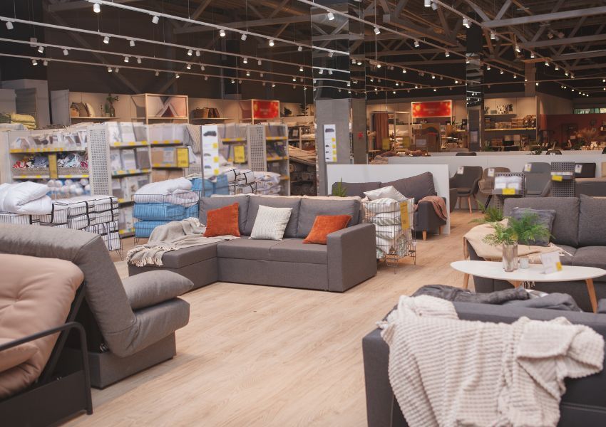 interior of a furniture store in the couch section
