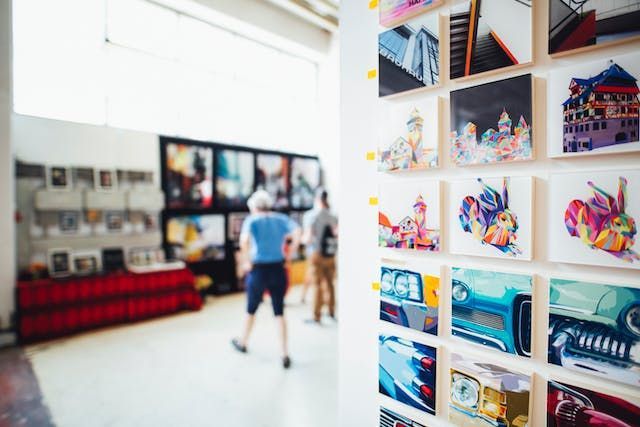the inside of a pop-up art show
