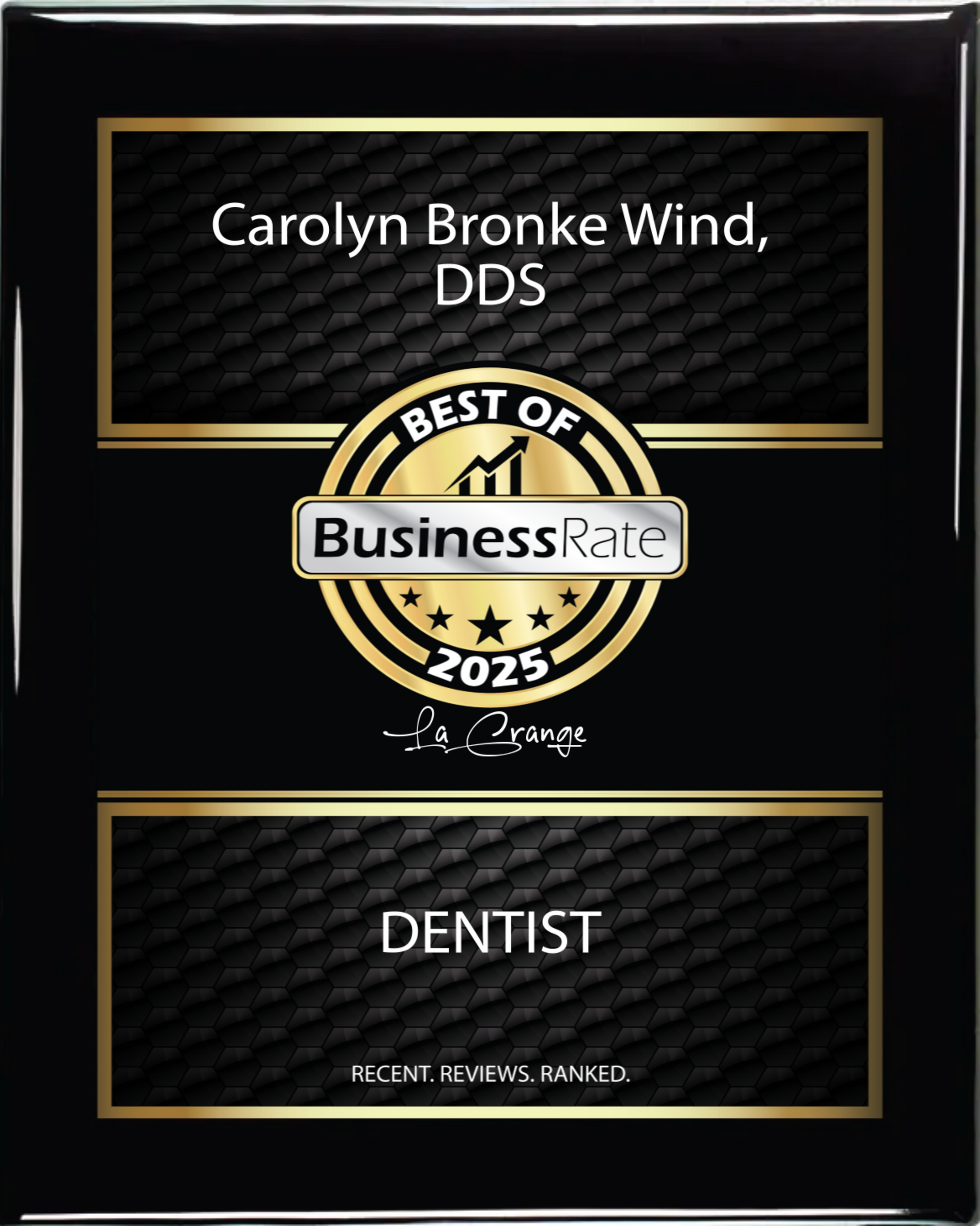 Plaque for Carolyn Bronke Wind, DDS, awarded