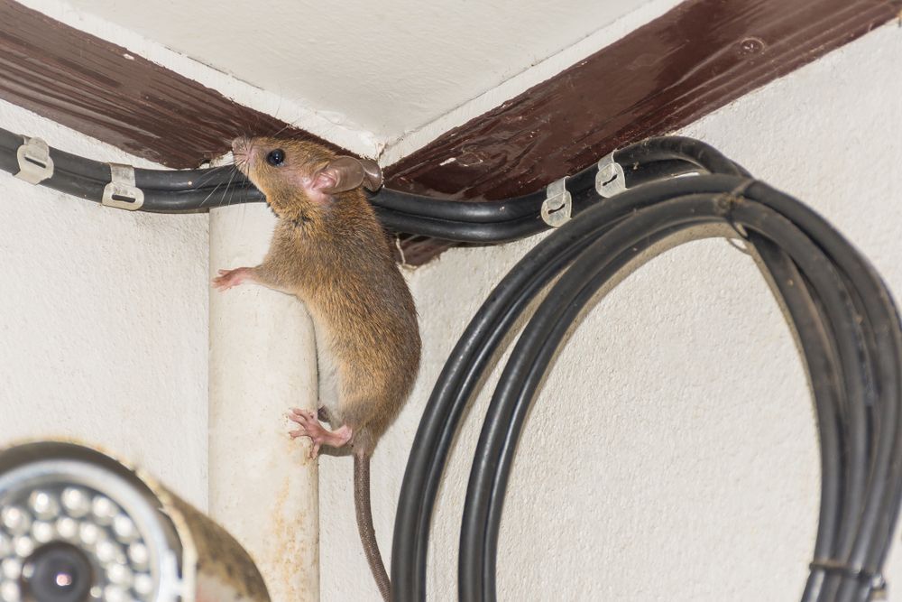 A rodent chewing an electrical cable
