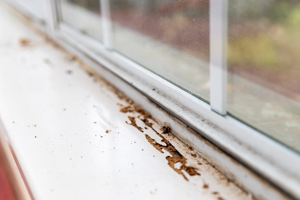 A Close Up of a Window Sill With Mold Growing on It — Border Pest Control In Albury, NSW