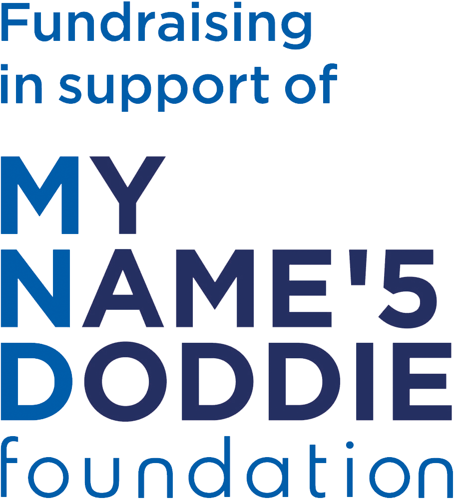 Fundraising for My Name’5 Doddie Foundation in blue text