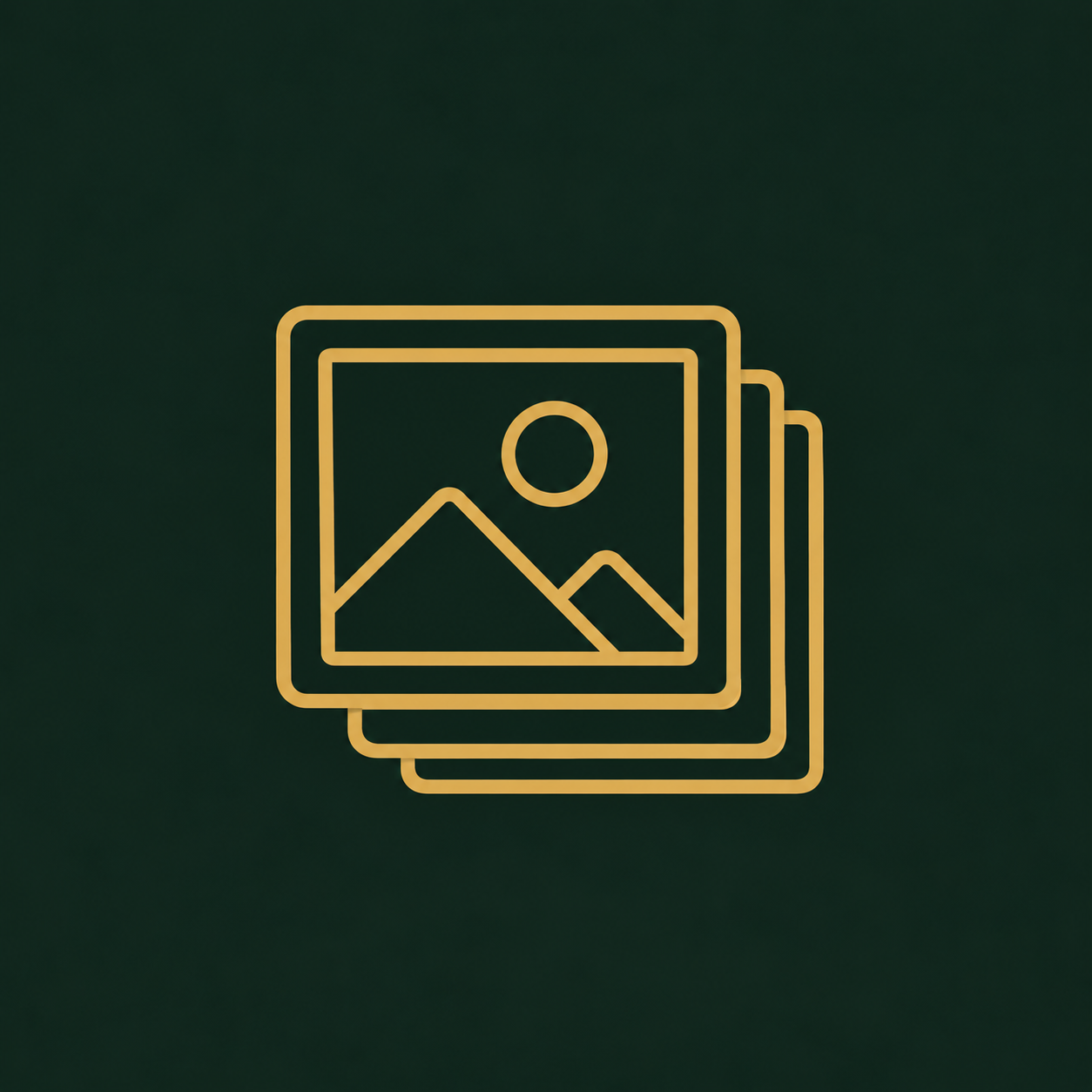 Gold photo gallery icon on dark green background