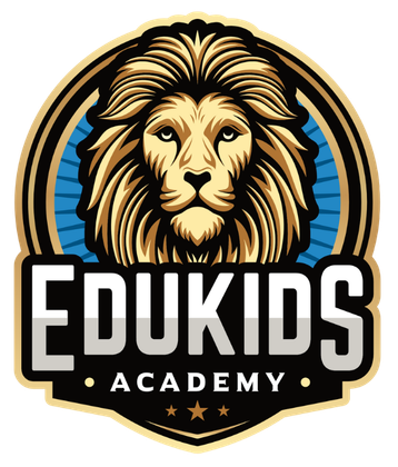 A logo for edukids academy with a lion on it.