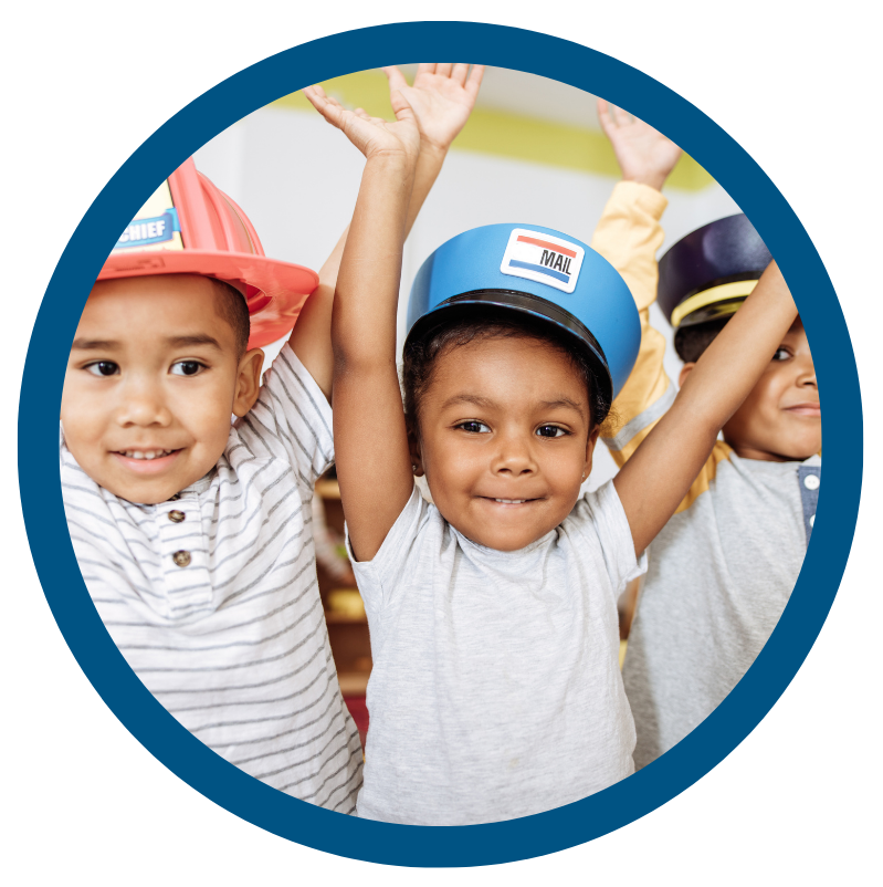 A group of children wearing hats with the letter s on them