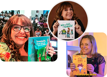 Andrea em eventos com seus livros