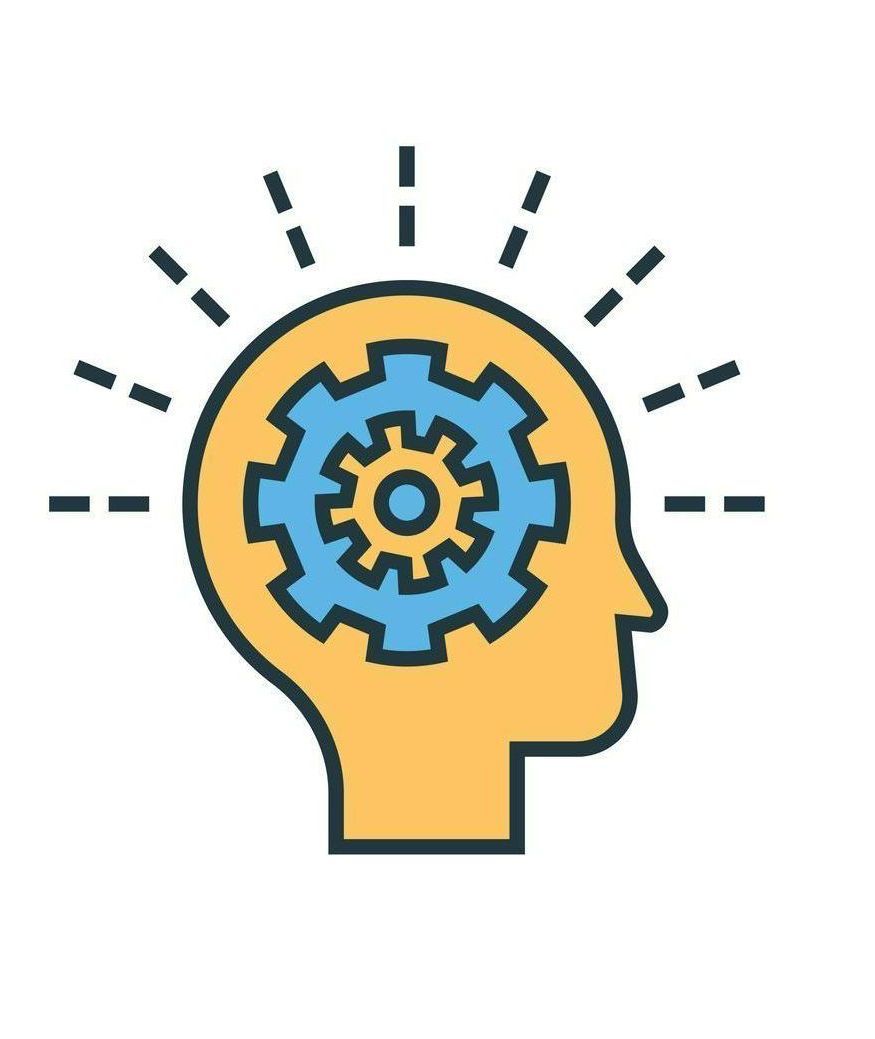 a head with a wheel/cog inside