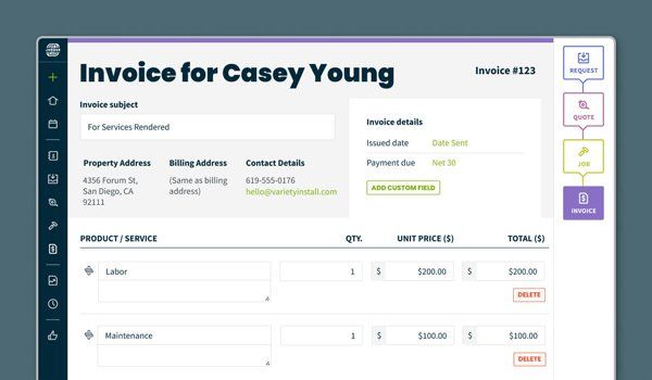 A computer screen shows an invoice for casey young.
