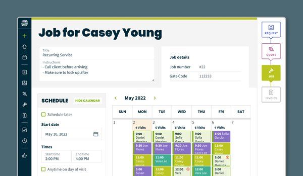 A computer screen shows a job for casey young.