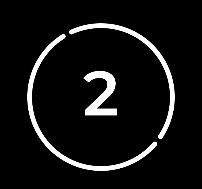 The number two is in a white circle on a black background.