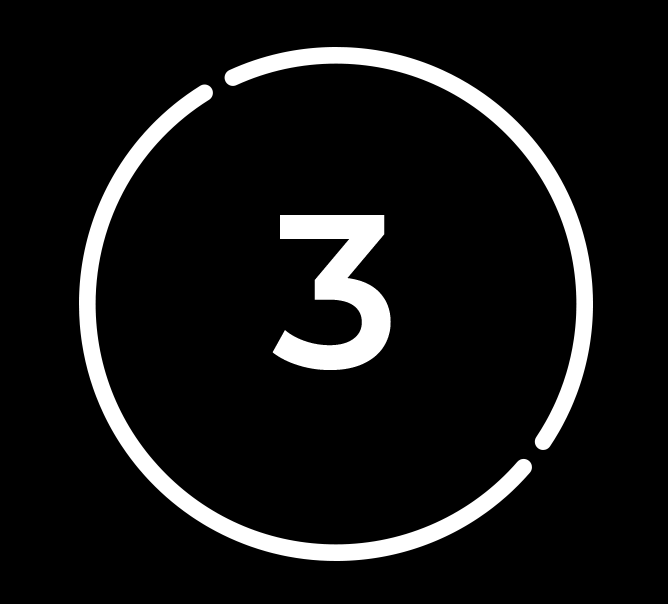 The number three is in a white circle on a black background.
