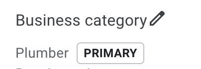 A white background with the words business category plumber primary written on it.
