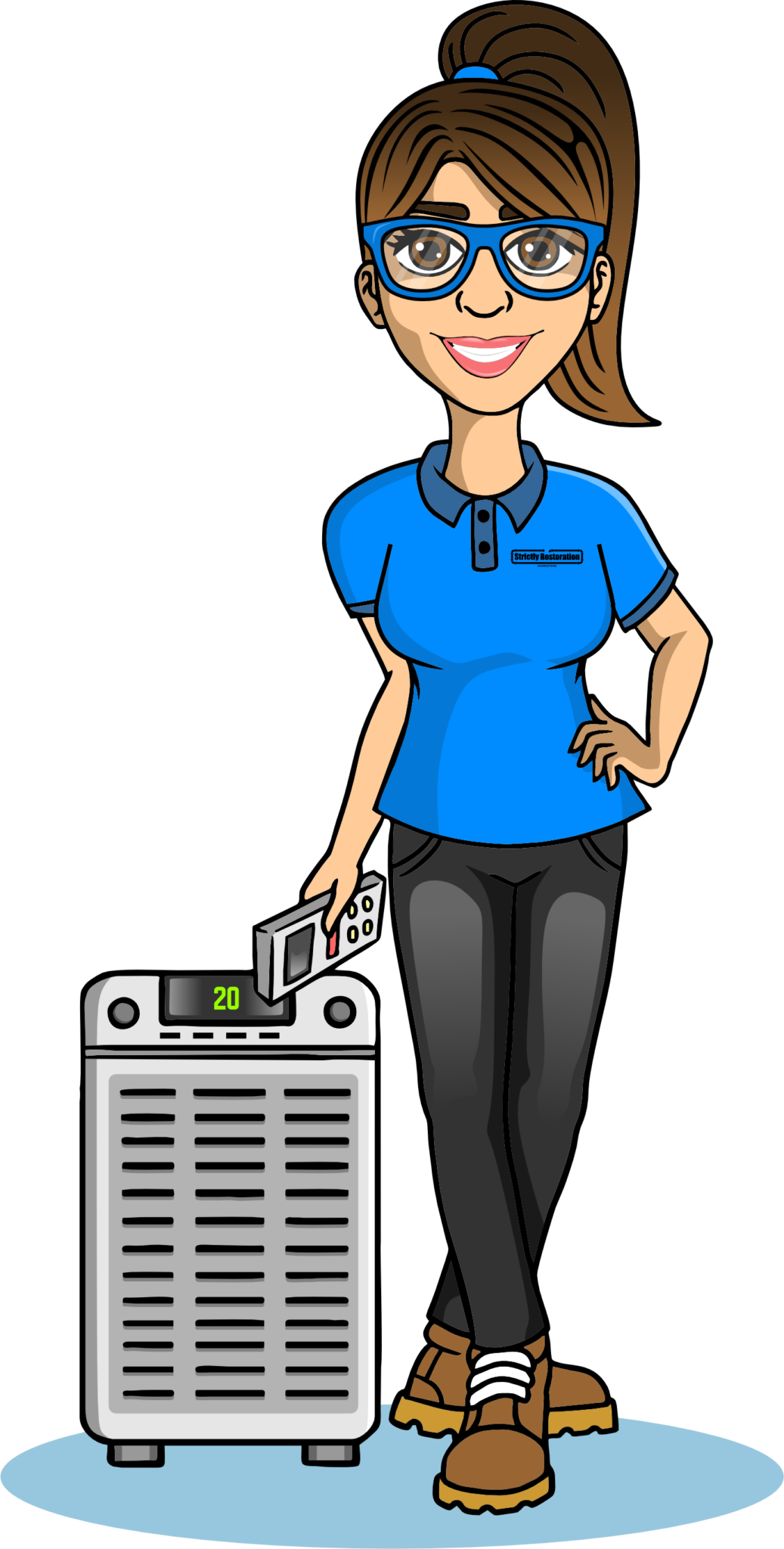 A cartoon of a woman standing next to a suitcase.