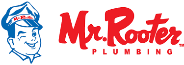 A logo for mr. rooter plumbing with a smiling man on it