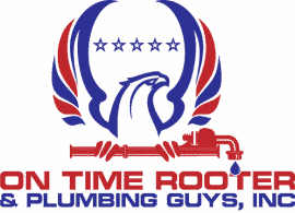 A logo for on time rooter and plumbing guys inc
