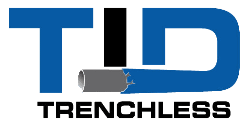 A blue and black logo for a company called tid trenchless.
