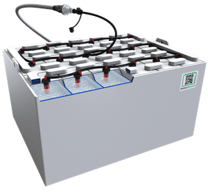 A white battery with a microphone attached to it.