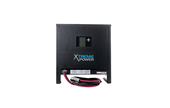A black xtreme power battery charger with a red cable attached to it.