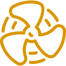 A yellow icon of a fan on a white background