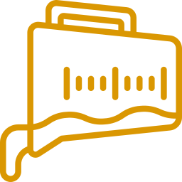 A yellow line drawing of a briefcase with a handle