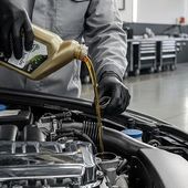 Mechanic pouring motor oil into a car engine in a repair shop | PC Auto Repair