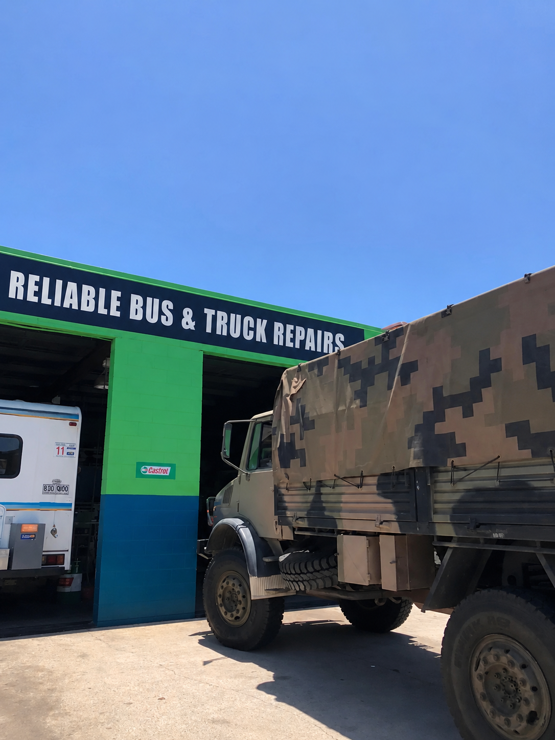 A Truck is Parked in Front of a Bus and Truck Repair Shop — Reliable Bus and Truck Repairs In Caloundra West, QLD
