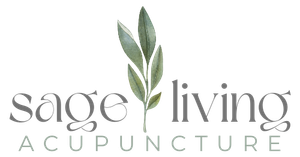 The logo for sage living acupuncture has a leaf on it.