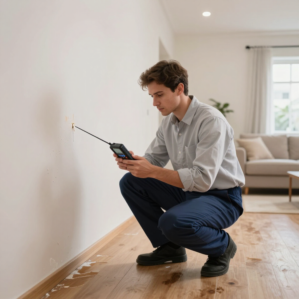 Expert checking moisture levels in a home