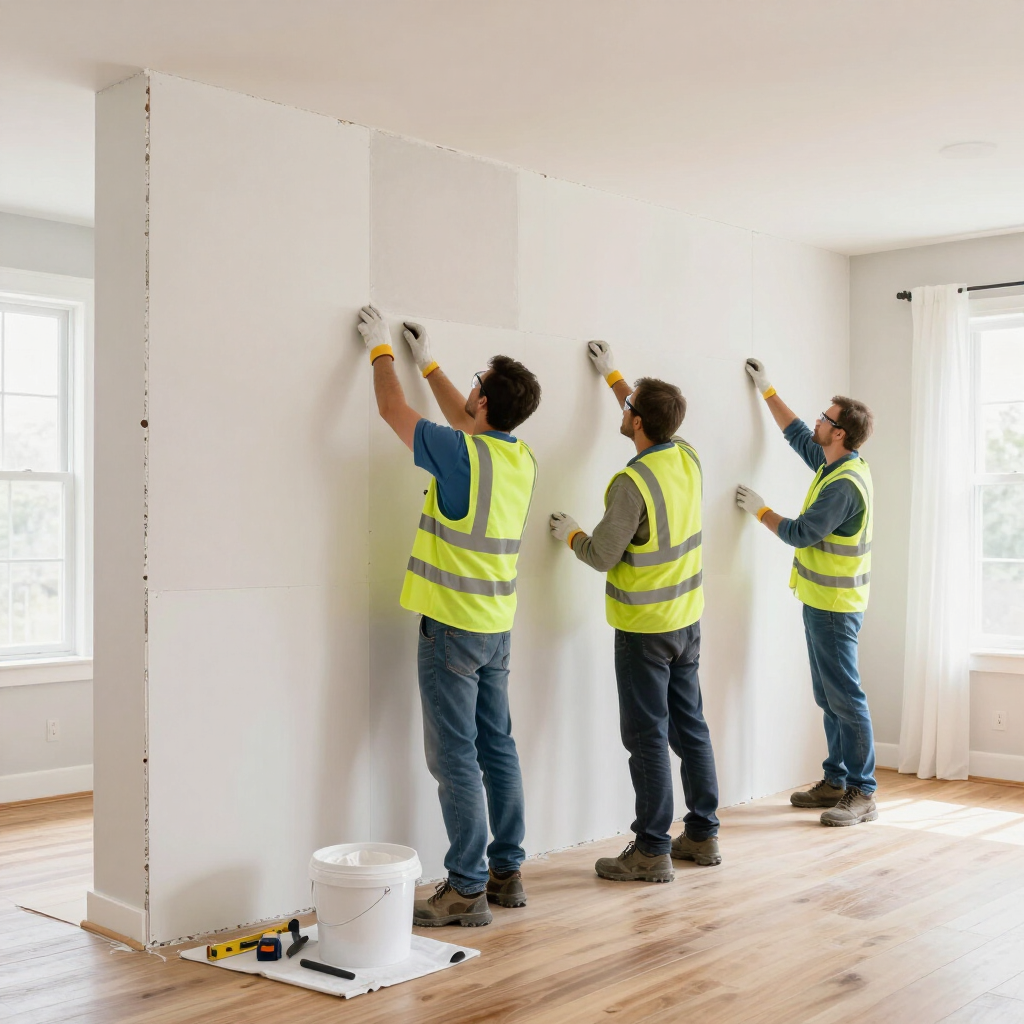 Team rebuilding a restored interior