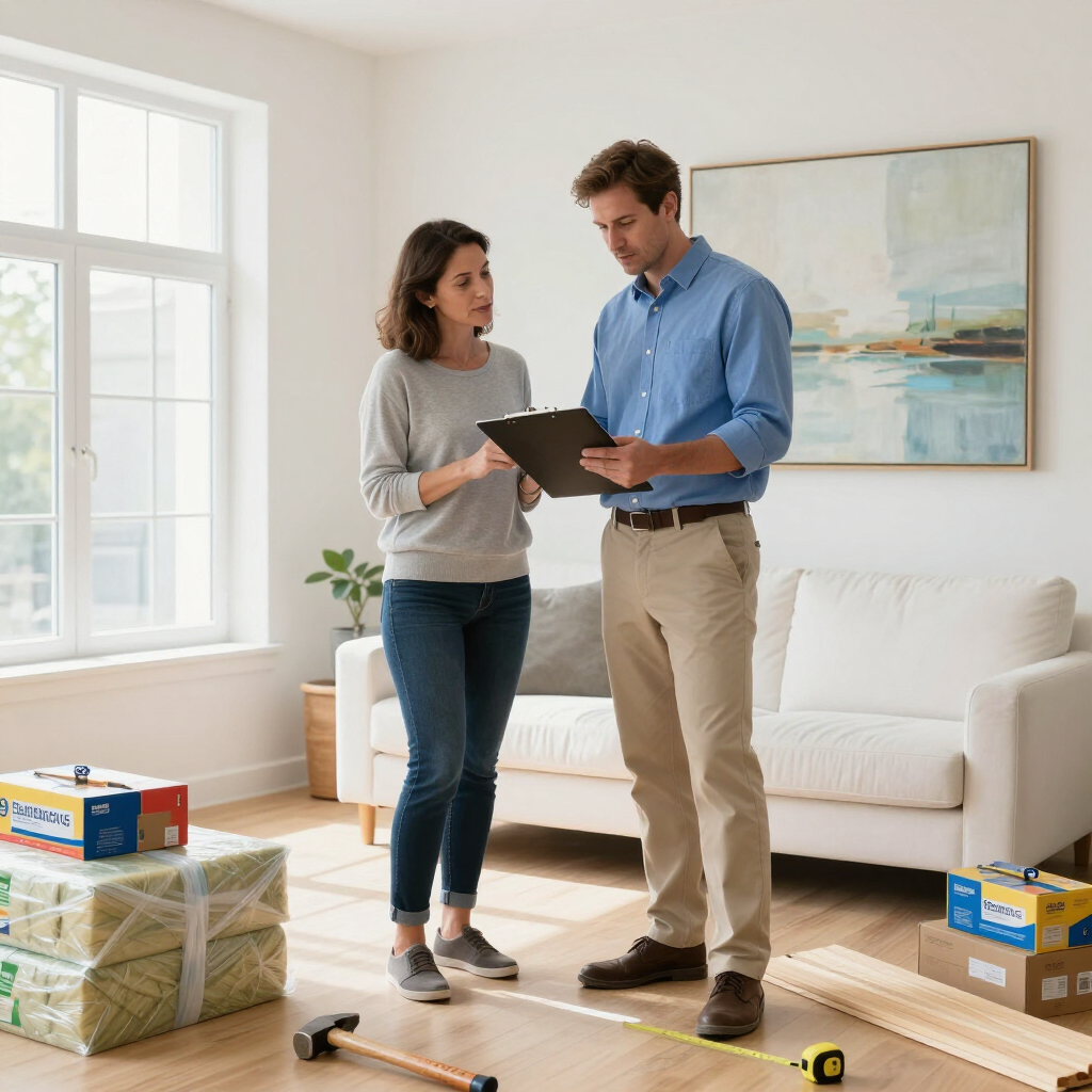 Project manager reviewing restoration scope with homeowner
