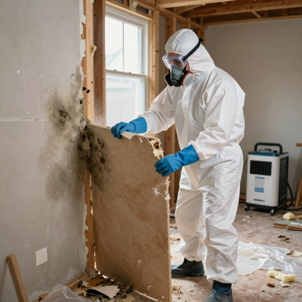 Specialist removing mold damaged material